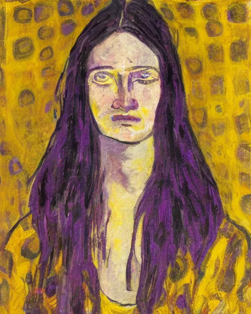 Image similar to portrait of a woman with yellow and purple eyes