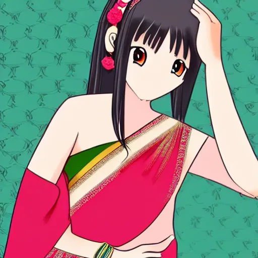 Image similar to illustration of a beautiful anime girl wearing saree