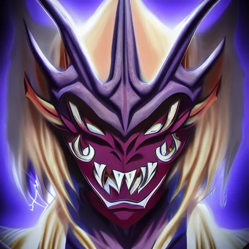 Image similar to demon Mask in the art style of a yugioh card , highly detailed, centered, sharp focus, octane render