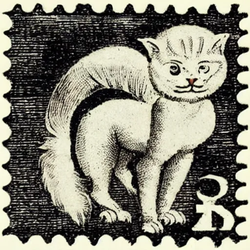 Prompt: “ 1 6 th century impresa stamp of a flying cat ”
