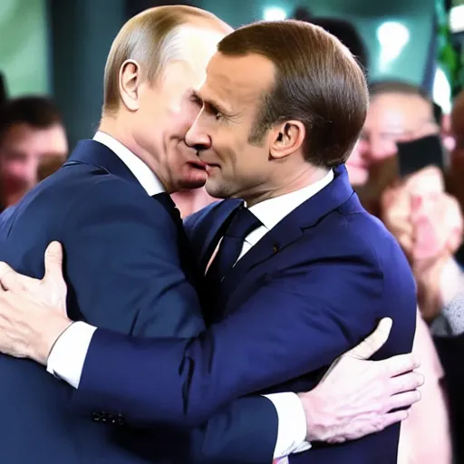 Image similar to emmanuel macron hugging vladimir putin