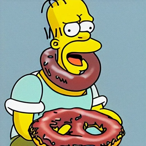 Image similar to homer simpson drooling at the sight of a donut mountain