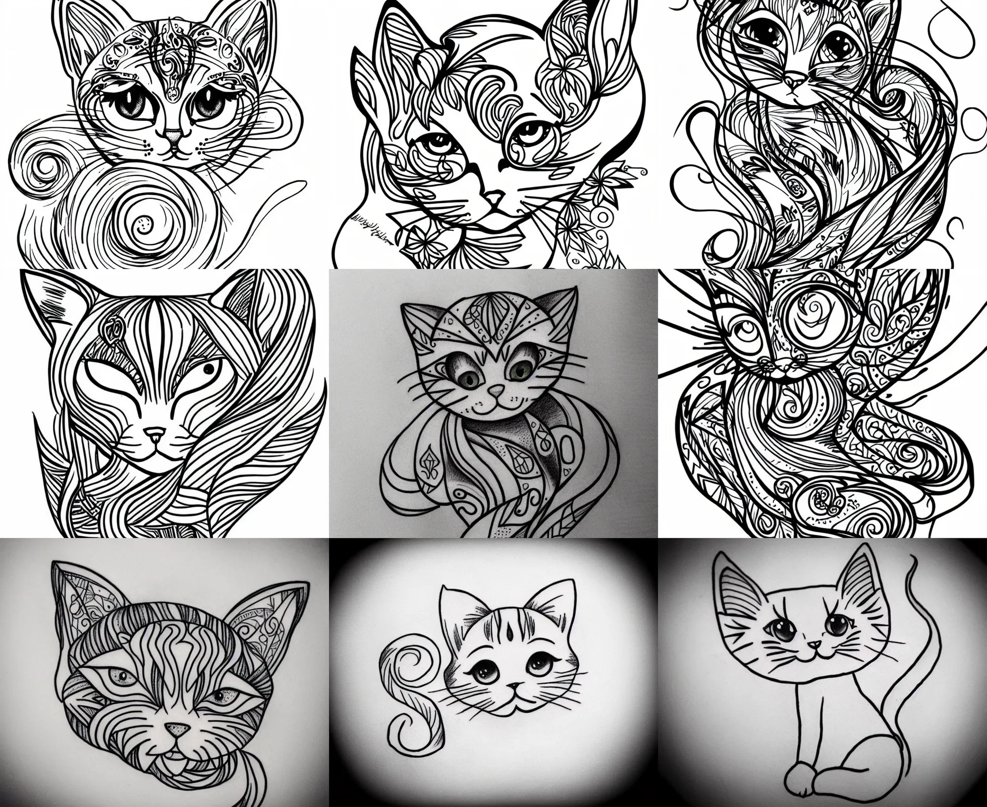 Image similar to Tattoo Design line sketch adorable lineart kitten, bolt lines very aesthetic