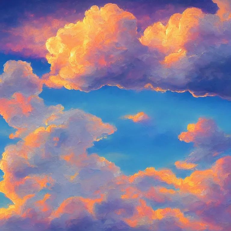 Prompt: a beautiful painting of every cloud has a silver lining, paradise, sunset, made frome marshmallow, highly detailed, 8 k resolution, trending on artstation