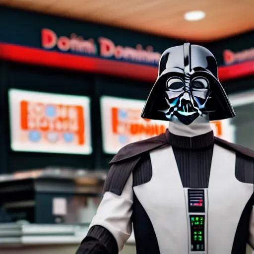 Prompt: darth vador working at dunkin donuts , 8k cinematic lighting, very sharp detail, anatomically correct