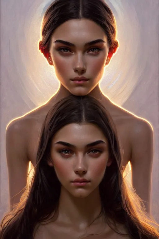 Image similar to symmetry!! portrait of madison beer, machine parts embedded into face, intricate, elegant, highly detailed, digital painting, artstation, concept art, smooth, sharp focus, illustration, art by artgerm and greg rutkowski and alphonse mucha, 8 k