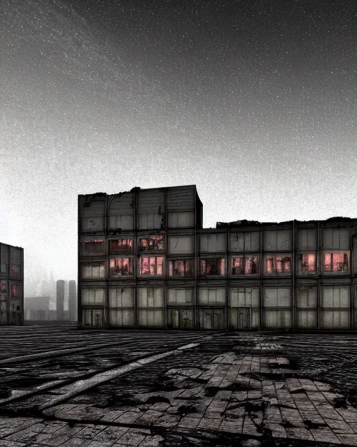 Image similar to a beautiful ultradetailed render of patio industrial architecture architecture unfinished building abandoned urbex city building nature by banksy, tundra cosmic bladerunner 2 0 4 9 at night nightsky myst postcyberpunk azeroth sunset thermal vision forest infrared san andreas, archdaily, wallpaper, highly detailed, trending on artstation.