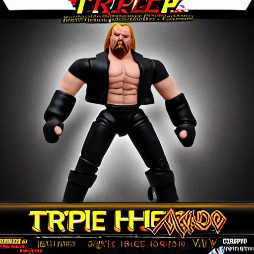 Image similar to Full body shot of a Triple H vinyl figure as a villain, white background, 3d, high quality, depth of field, high contrast, 8k, concept art, smooth, sharp focus, highly detailed, wrestling, WWE