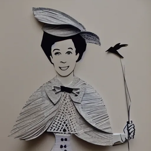 Image similar to cut paper sculpture of mary poppins