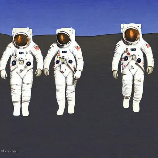 Image similar to Astronauts walking about on the moon with the earth in the background. In the style of Howard Finster painting.