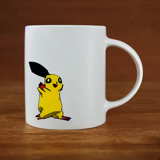 Prompt: pikachu mug, advertising photography