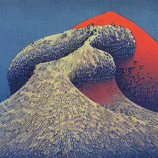 Image similar to alien landscape from another dimension, katsushika hokusai, beksinski, high details, colorful