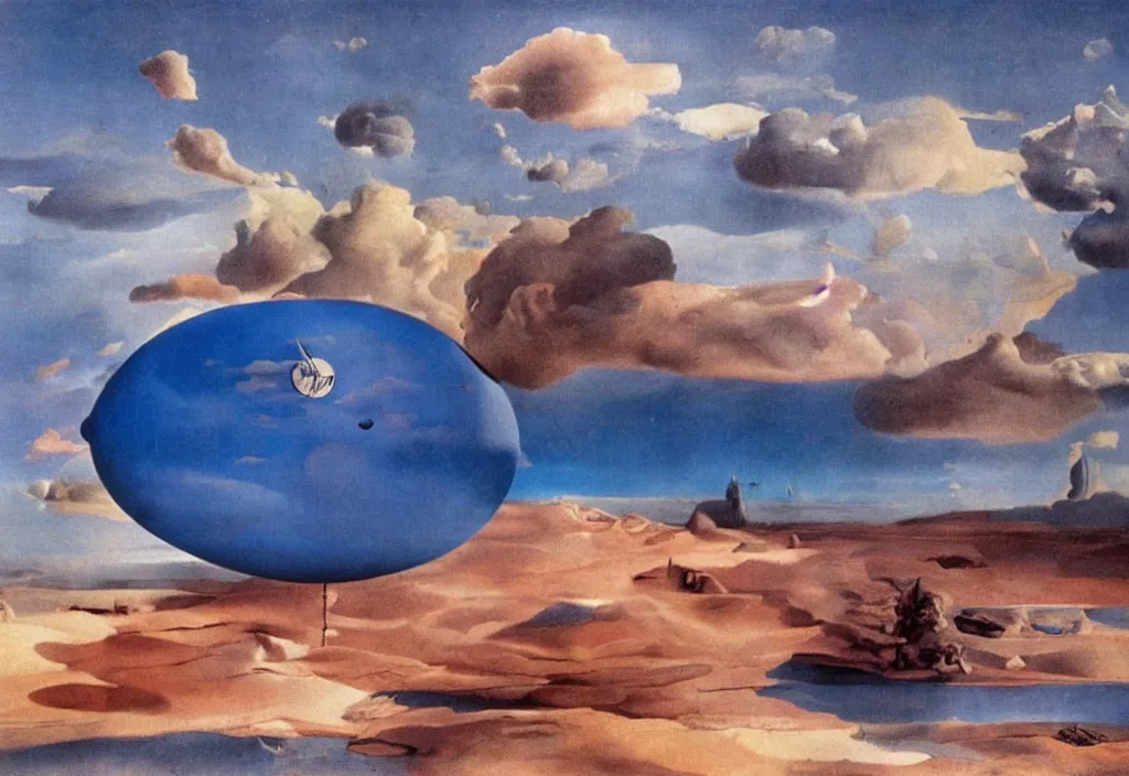 Prompt: Big pink sphere surrounded by blue sky, beautiful matte painting by Salvador Dali,