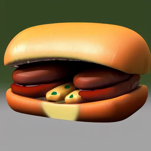 Prompt: pudge from dota 2 eating hot dog. photorealistic. highres. 3 d.