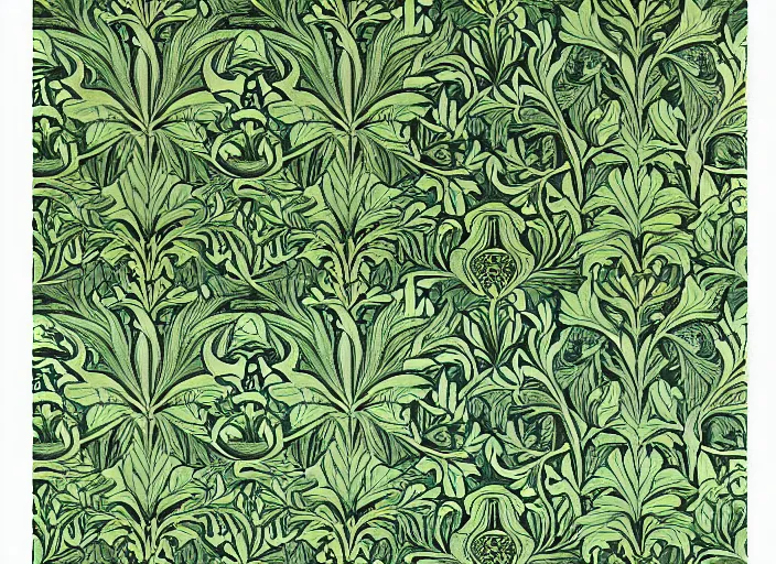 Prompt: pepe the frog in william morris wallpaper