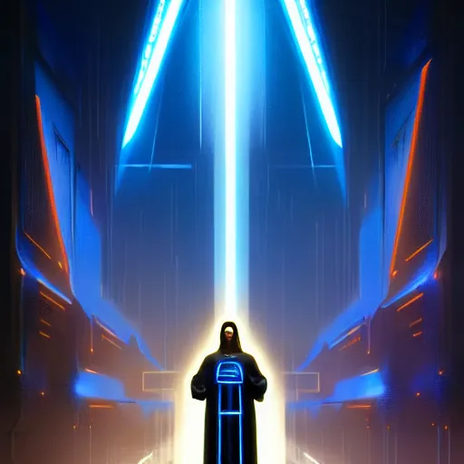 Image similar to tron legacy jesus visits the pittsburgh zoo, diffuse lighting, hyper realistic, concept art, intricate, hyper detailed, smooth, sharp focus, illustration, trending on artstation, art by greg rutkowski and james gurney and alphonse mucha