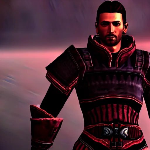 Prompt: video game screenshot of commander shepard in skyrim