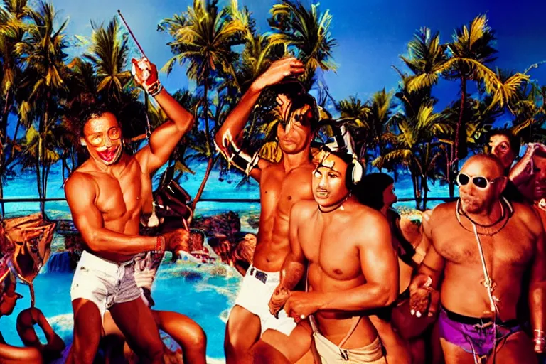 Image similar to tiger dj in a beach club. by david lachapelle