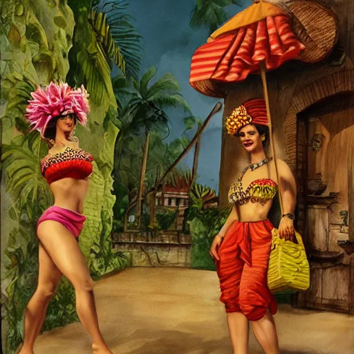 Image similar to carmen miranda, a detailed matte painting by anton pieck, deviantart contest winner, concept art, official art, matte drawing