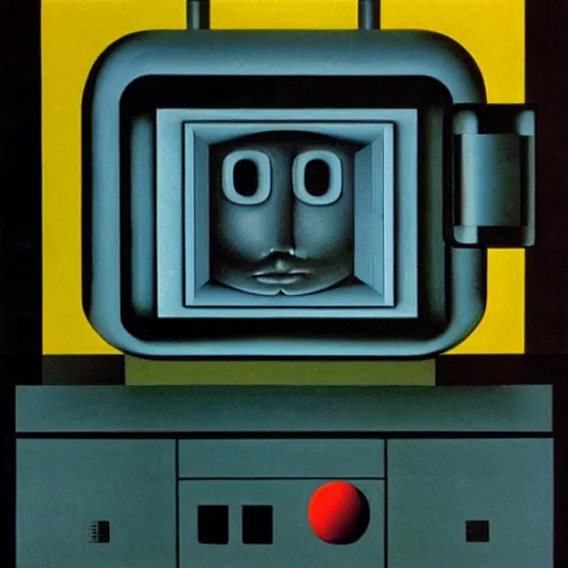 Prompt: TV robot by René Magritte