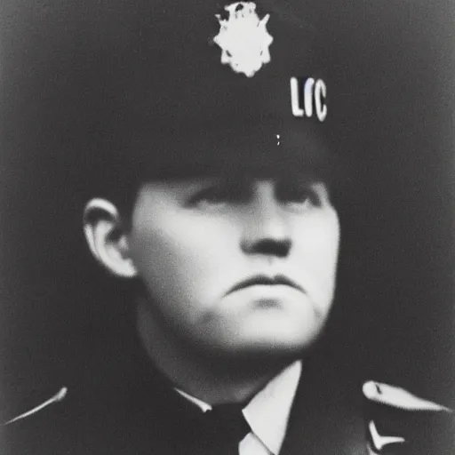 Prompt: portrait of a detailed police officer photo by Diane Arbus and Louis Daguerre
