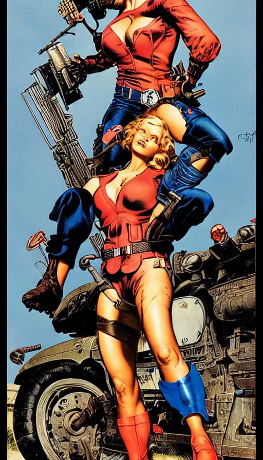 Image similar to female version of the punisher. portrait by clyde caldwell and jean giraud and anton otto fischer and john philip falter and will eisner and gil elvgren