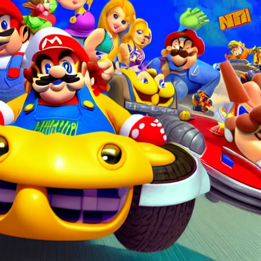 Prompt: Gérard Depardieu as Wario in Mario Kart, nintendo, highly detailed, digital painting, artstation, concept art, sharp focus, illustration, art by Tony Sart and artgerm and randy vargas