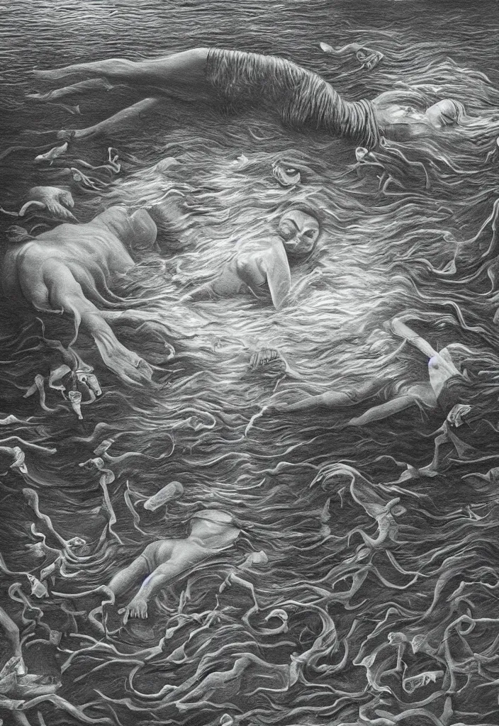 Image similar to highly detailed surrealist art about drowning slowly