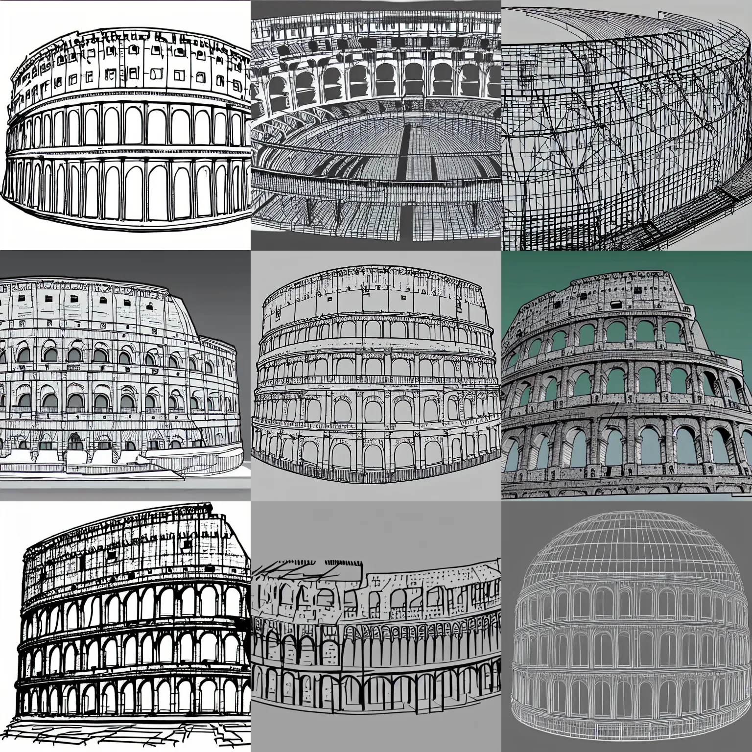 Prompt: gigantic colosseum wireframe