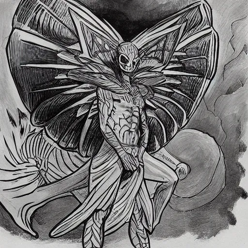 Image similar to ripped physique winged man disguised as a mothra whilst wearing a traffic cone hat transmetropolitan jen bartel winslow homer darick robertson staedtler