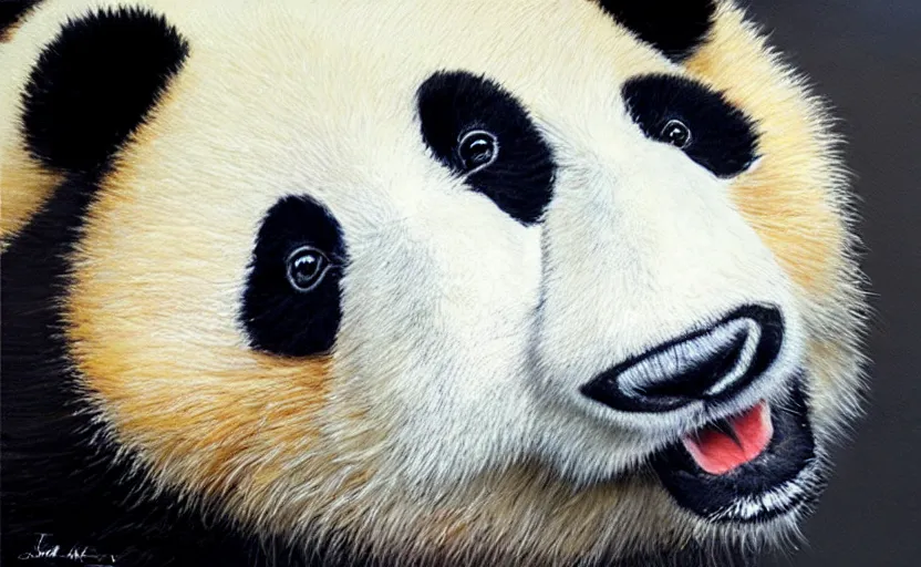 Image similar to sweet Panda, highly detailed, oil painting, ultra realistic, hyperrealistic