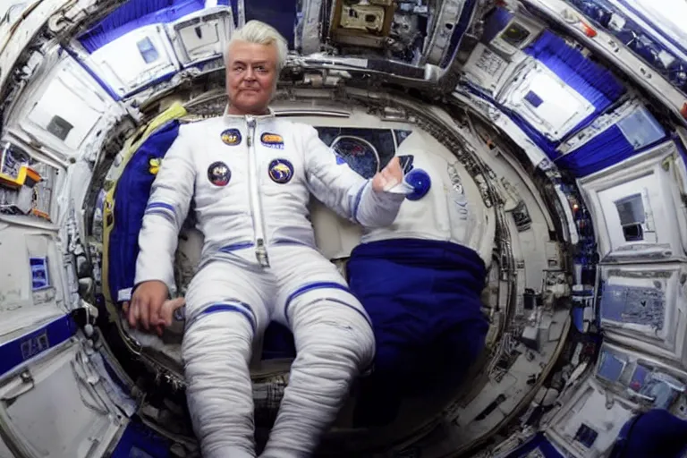 Prompt: geert wilders in space station wearing space suite