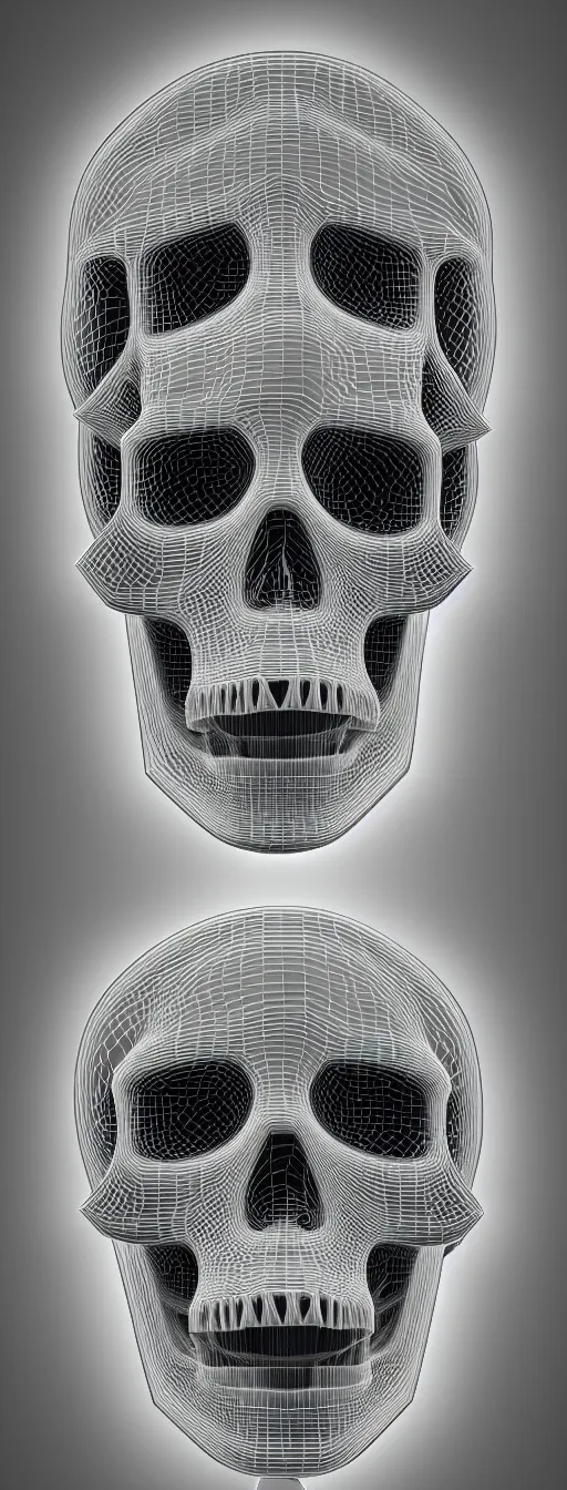 Image similar to black and white light 3D skull geometry, matte bright highly detailed, poetic, 3D render, digital art, octane render, 8K artistic photography, photo-realistic, by Dora Maar