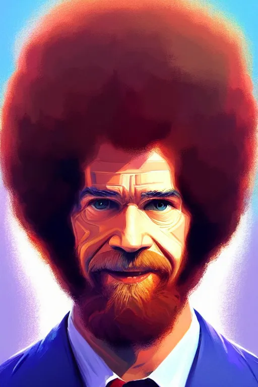 Image similar to symmetrical! portrait of Bob Ross, modern, colourful!! abstract highly detailed, digital painting, artstation, concept art, sharp focus, illustration, by greg rutkowski