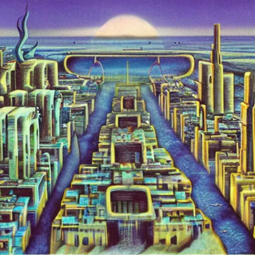 Image similar to a utopian city, surrealist art