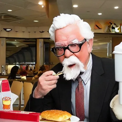 Image similar to colonel sanders eating at macdonalds