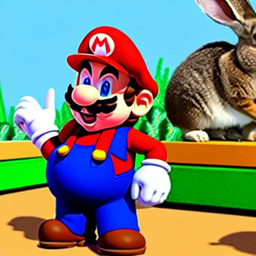 Image similar to real life big chungus dressed like mario, super mario with bunny ears, big chungus, fat bugs bunny, high resolution photo