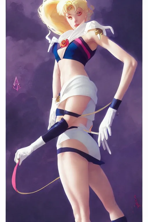 Image similar to blonde sailor moon as aeon flux, by Stanley Artgerm Lau, greg rutkowski, Craig mullins, Peter chung, thomas kindkade, alphonse mucha, loish,