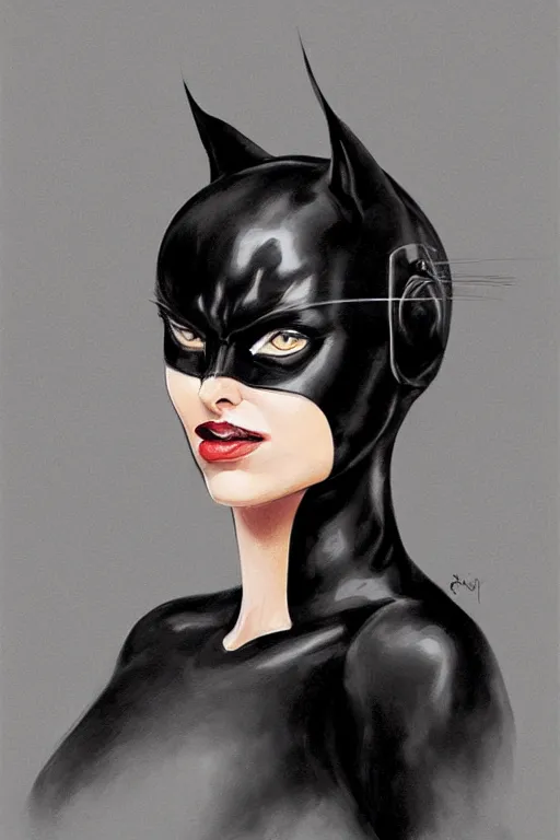 Prompt: portrait of Catwoman by Julia Razumova, wlop, and Sam Spratt trending on artstation