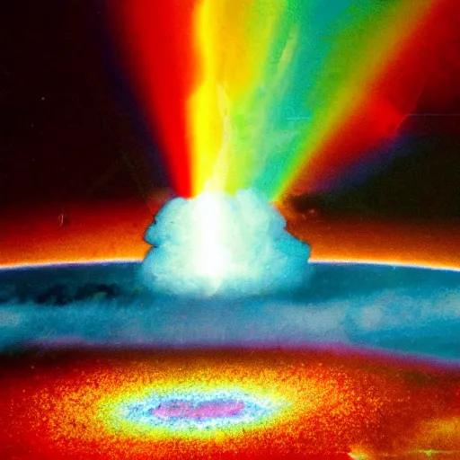 Prompt: nuclear explosion made from crystals, prism, rainbow crystals, explosion, astral