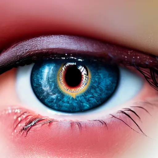 Prompt: film still of a human eye, realistic skin, realistic eye lashes, 8k,