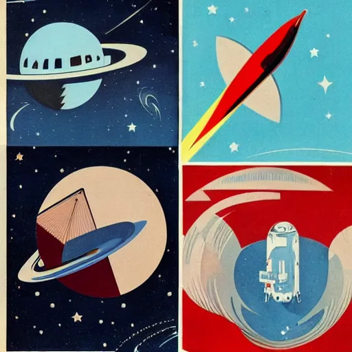 Image similar to A mid-century modern collage of Space Travel.