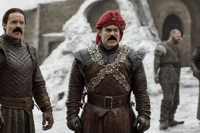 Image similar to promotional image of Super Mario in Game of Thrones, realistic, detailed face, movie still frame, promotional image, imax 70 mm footage