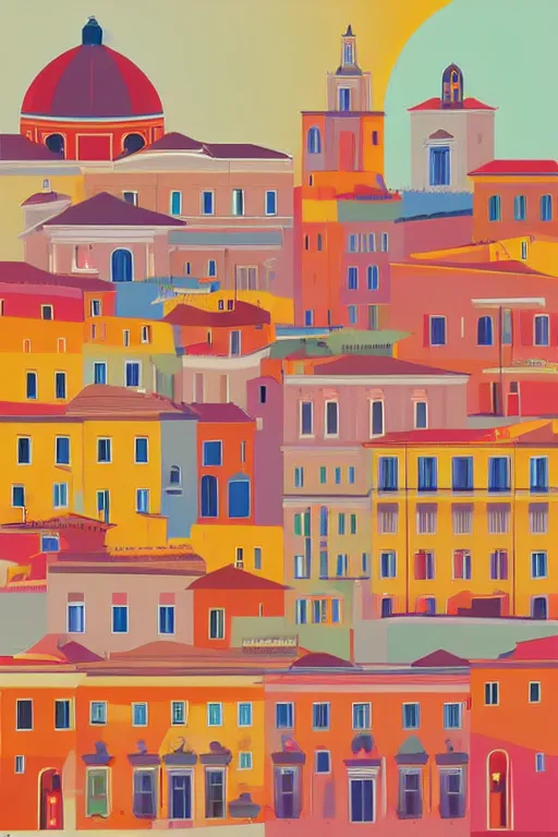 Prompt: minimalist boho style art of colorful rome at sunrise, illustration, vector art
