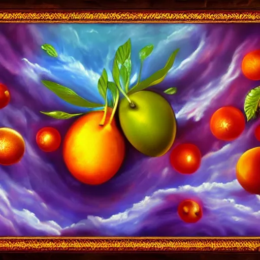 Image similar to heavenly fruit, epic, heaven fantasy painting, digital art, fruit