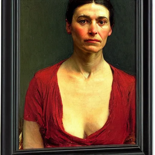 Prompt: frontal portrait of a scifi woman, by thomas eakins