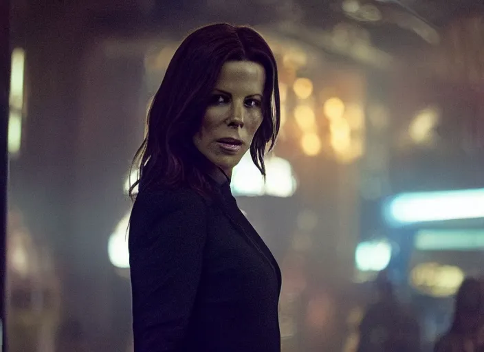 Image similar to film still of Kate Beckinsale as John Wick in a night club in John Wick 2014, 4k