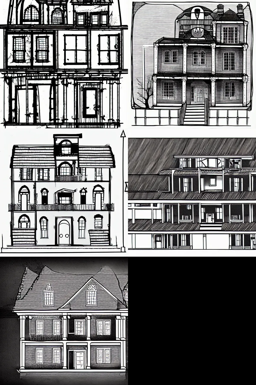 Prompt: cross-sectional schematics of a haunted house, highly detailed