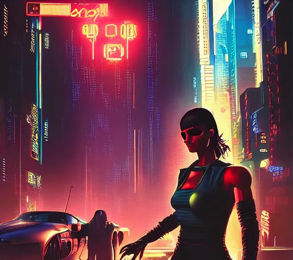 Image similar to a portrait of a cyberpunk epic street battle, Night City, cyberpunk 2077, very very coherent painting, 1979 OMNI Magazine Cover, street level neo-Tokyo in Cyberpunk 2045 style by Vincent Di Fate by mark arian by artgerm, 4k, 8k, HD, trending on artstation