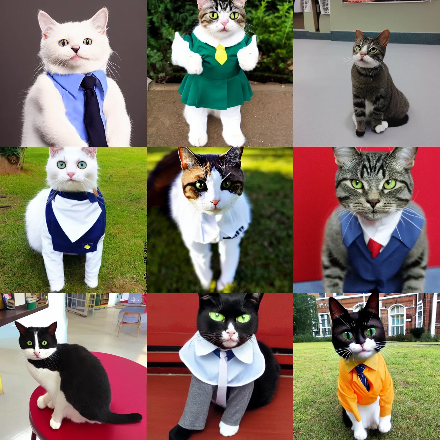 Prompt: cat wearing a school uniform